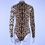 Women Jumpsuit Spring Sexy Turtleneck Skinny Print Long Sleeve Jumpsuit (Hawthaw0412)