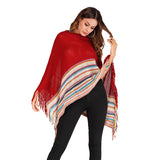 Women Knitted Sweater Autumn Vintage Tassel Cloak Ethnic Style Turtleneck Knitting Cape and Shawl