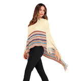 Women Knitted Sweater Autumn Vintage Tassel Cloak Ethnic Style Turtleneck Knitting Cape and Shawl