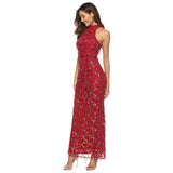 Women's Evening Gown Turtleneck Tassel Sequins Dress Long Dress