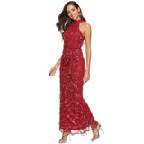 Women's Evening Gown Turtleneck Tassel Sequins Dress Long Dress