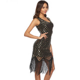 Women's Evening Gown Sexy V-neck Plaid Tassel Sequins Dress