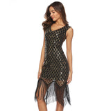 Women's Evening Gown Sexy V-neck Plaid Tassel Sequins Dress
