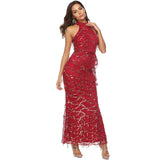 Women's Evening Gown Turtleneck Tassel Sequins Dress Long Dress