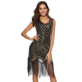 Women's Evening Gown Sexy V-neck Plaid Tassel Sequins Dress