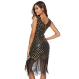Women's Evening Gown Sexy V-neck Plaid Tassel Sequins Dress