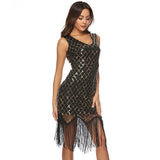 Women's Evening Gown Sexy V-neck Plaid Tassel Sequins Dress