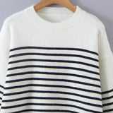 Women Sweater Knitwear Autumn Long-Sleeved Sweater Pullover Bottoming Shirt round Neck Striped Sweater