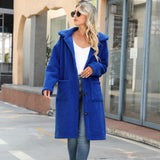Women Trench Coat Fall and Winter Lapels Long Sleeve Pocket Solid Color Single-Breasted Extended Coat