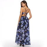 Women's Evening Gown Sexy Backless Chiffon Printed Large Swing Dress Dress