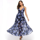Women's Evening Gown Sexy Backless Chiffon Printed Large Swing Dress Dress