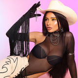 Women Jumpsuit Sexy Jumpsuit Spring Turtleneck Single Sleeve Mesh Top (Hawthaw0412)