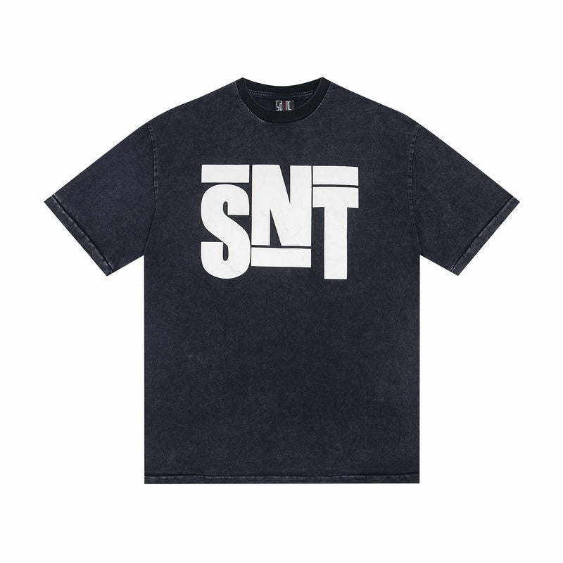 saint m t shirts s.m. foamed letter graphic crew neck short sleeve tee