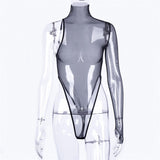 Women Jumpsuit Sexy Jumpsuit Spring Turtleneck Single Sleeve Mesh Top (Hawthaw0412)