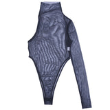 Women Jumpsuit Sexy Jumpsuit Spring Turtleneck Single Sleeve Mesh Top (Hawthaw0412)