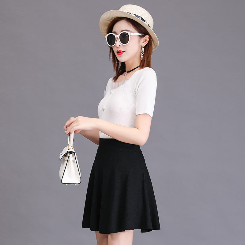 Women Knitted Skirt Spring and Summer Black Dress Short Skirt Umbrella Skirt Skirt