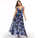Women's Evening Gown Sexy Backless Chiffon Printed Large Swing Dress Dress