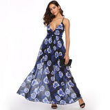 Women's Evening Gown Sexy Backless Chiffon Printed Large Swing Dress Dress