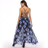 Women's Evening Gown Sexy Backless Chiffon Printed Large Swing Dress Dress