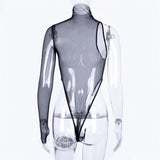 Women Jumpsuit Sexy Jumpsuit Spring Turtleneck Single Sleeve Mesh Top (Hawthaw0412)