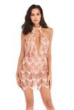 Women Evening Gown Sexy V-neck Backless Tassel Sequins Dress