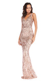 Women Evening Gown Sexy V-neck Stretch Green Sequins Dress Formal Dress