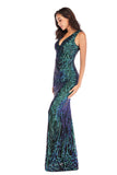 Women Evening Gown Sexy V-neck Stretch Green Sequins Dress Formal Dress
