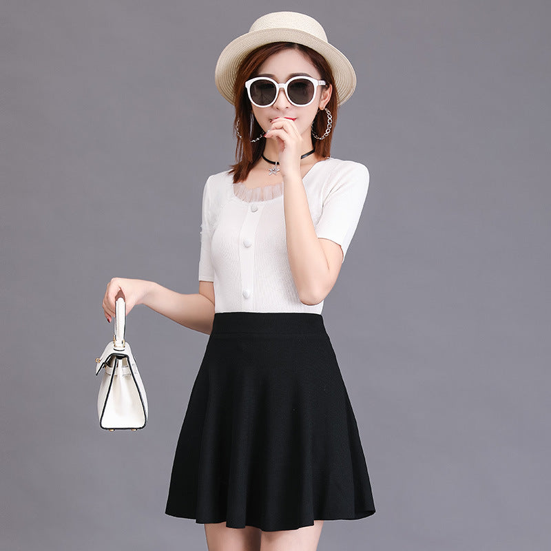 Women Knitted Skirt Spring and Summer Black Dress Short Skirt Umbrella Skirt Skirt