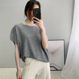 Women Knitted T-shirt Autumn Knitted Short-Sleeved T-shirt