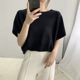 Women Knitted T-shirt Autumn Knitted Short-Sleeved T-shirt