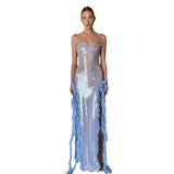 Harlem Night Attire Sexy See-through Long Dress Sequined Stringy Selvedge Dress