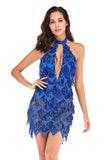Women Evening Gown Sexy V-neck Backless Tassel Sequins Dress