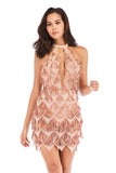 Women Evening Gown Sexy V-neck Backless Tassel Sequins Dress