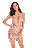 Women Evening Gown Sexy V-neck Backless Tassel Sequins Dress