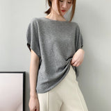Women Knitted T-shirt Autumn Knitted Short-Sleeved T-shirt