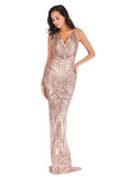 Women Evening Gown Sexy V-neck Stretch Green Sequins Dress Formal Dress