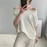 Women Knitted T-shirt Autumn Knitted Short-Sleeved T-shirt