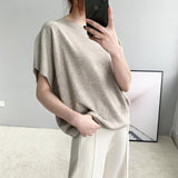 Women Knitted T-shirt Autumn Knitted Short-Sleeved T-shirt