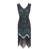 Flappers 1920S Dress Retro Style Sequin Bead Dress Front and Back Deep V-neck Dress