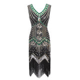 Flappers 1920S Dress Retro Style Sequin Bead Dress Front and Back Deep V-neck Dress