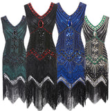 Flappers 1920S Dress Retro Style Sequin Bead Dress Front and Back Deep V-neck Dress