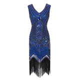 Flappers 1920S Dress Retro Style Sequin Bead Dress Front and Back Deep V-neck Dress