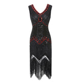 Flappers 1920S Dress Retro Style Sequin Bead Dress Front and Back Deep V-neck Dress