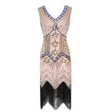 Flappers 1920S Dress Retro Style Sequin Bead Dress Front and Back Deep V-neck Dress