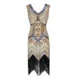 Flappers 1920S Dress Retro Style Sequin Bead Dress Front and Back Deep V-neck Dress