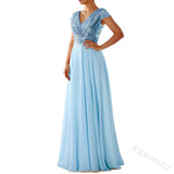 Robe Bridgerton V-neck Sequins Chiffon Stitching Evening Long Dress