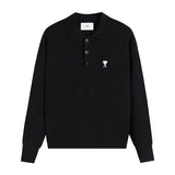 Ami araunriflove polo collar lapel fall and winterknitting shirt wool sweater long sleevesembroider couple