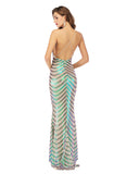 Women's Evening Gownv Collar Backless Long Stretch Sequins Dress