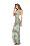 Women's Evening Gownv Collar Backless Long Stretch Sequins Dress