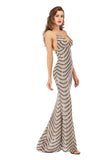 Women's Evening Gownv Collar Backless Long Stretch Sequins Dress